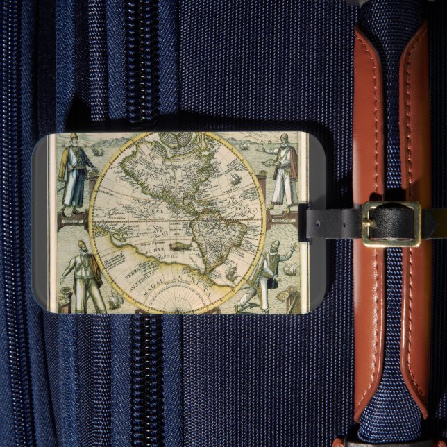 Antique Karta, 1596, America Sive Novus Orbis Bagagebricka (Framsida Insitu 4)