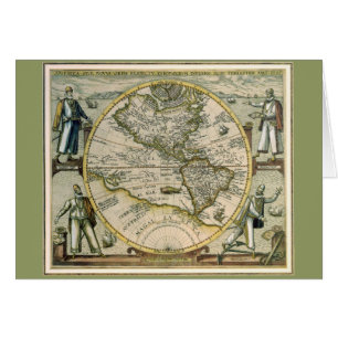 Antique Karta, 1596, America Sive Novus Orbis Hälsningskort