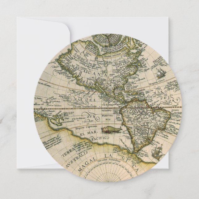 Antique Karta, 1596, America Sive Novus Orbis Inbjudningar (Framsida)