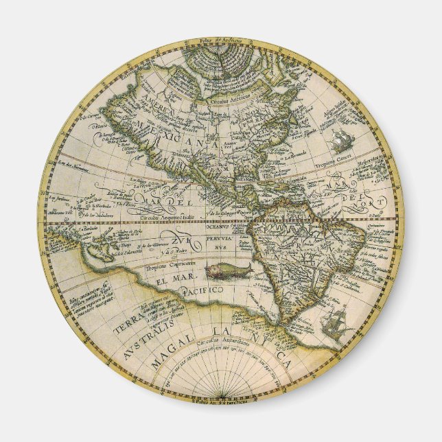 Antique Karta, 1596, America Sive Novus Orbis Magnet (Framsidan)