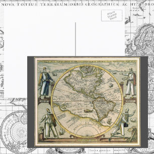 Antique Karta, 1596, America Sive Novus Orbis Vykort