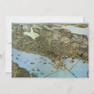 Antique Karta Aerial View City of Seattle Washingt