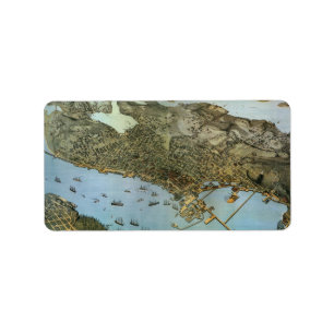 Antique Karta Aerial View City of Seattle Washingt Adressetikett