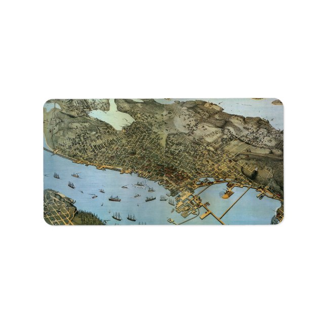 Antique Karta Aerial View City of Seattle Washingt Adressetikett (Framsidan)