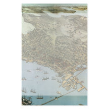 Antique Karta Aerial View City of Seattle Washingt