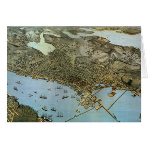 Antique Karta Aerial View City of Seattle Washingt Hälsningskort