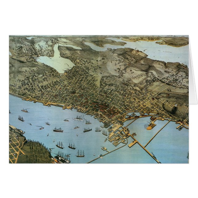 Antique Karta Aerial View City of Seattle Washingt Hälsningskort (Framsidan Horizontal)