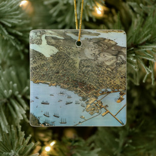 Antique Karta Aerial View City of Seattle Washingt Julgransprydnad Keramik