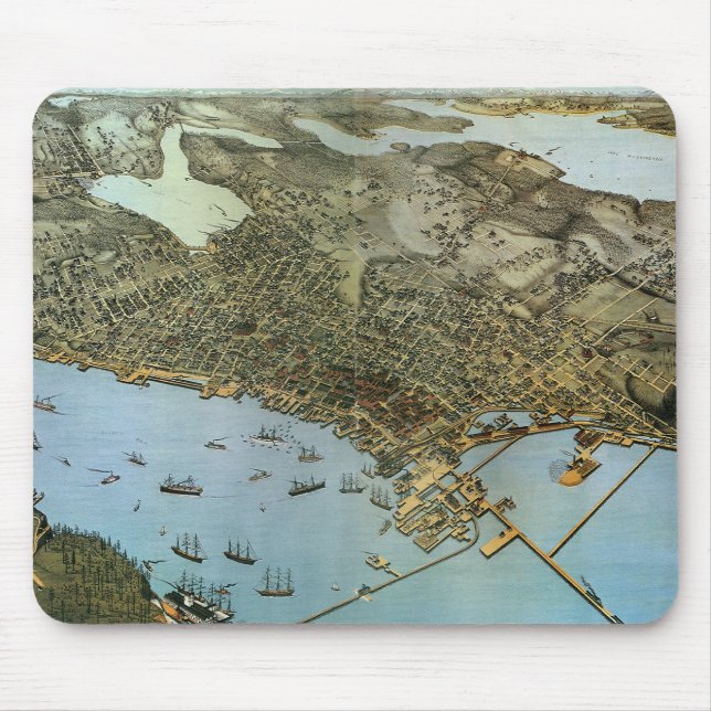 Antique Karta Aerial View City of Seattle Washingt Musmatta (Framsidan)