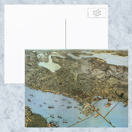 Antique Karta Aerial View City of Seattle Washingt Vykort