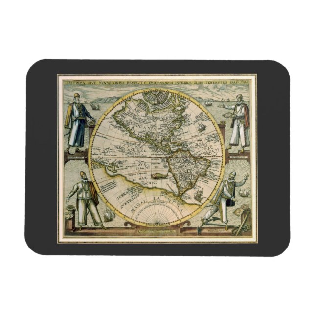 Antique Karta, America Sive Novus Orbis, 1596 Magnet (Horisontell)