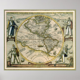 Antique Karta, America Sive Novus Orbis, 1596 Poster