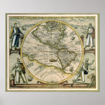 Antique Karta, America Sive Novus Orbis, 1596