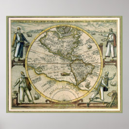 Antique Karta, America Sive Novus Orbis, 1596 Poster