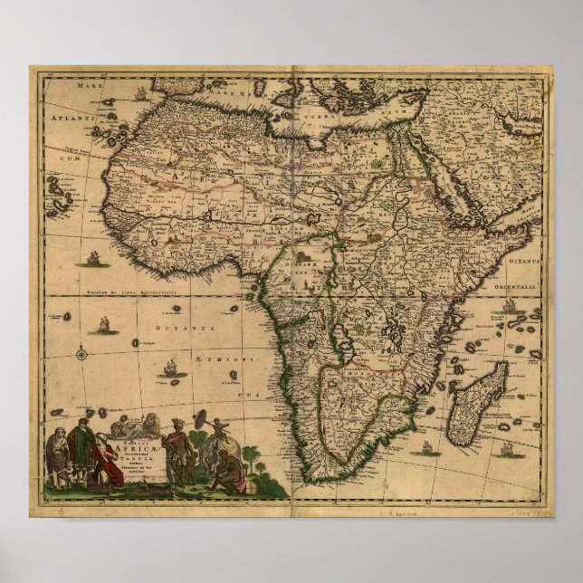 Antique Karta av Afrika 1680 från Frederick De Wit Poster (Framsidan)