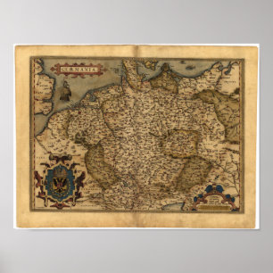 Antique Karta av Tyskland Ortelius Atlas Poster