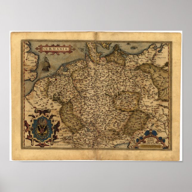 Antique Karta av Tyskland Ortelius Atlas Poster (Framsidan)