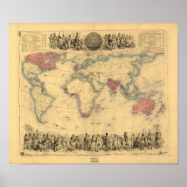 Antique Karta - det brittiska imperiet 1850 Poster