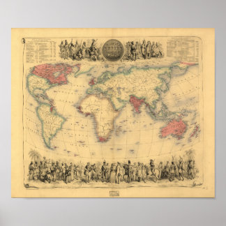 Antique Karta - det brittiska imperiet 1850 Poster