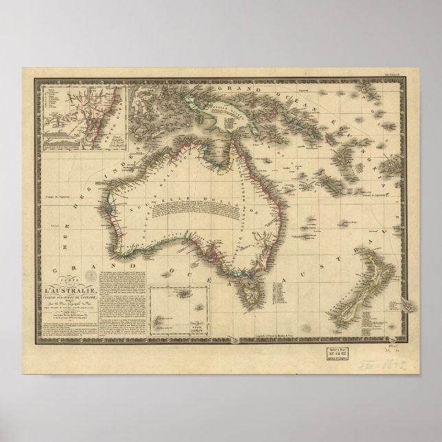 Antique Karta från Australien 1826 Poster (Framsidan)