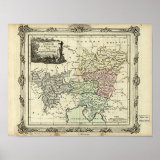 Antique Karta från Heliga Roman Empire, Österrike  Poster