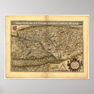 Antique Karta från Ungern ORTELIUS ATLAS 1570 A.D. Poster