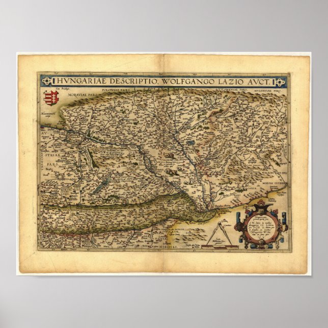Antique Karta från Ungern ORTELIUS ATLAS 1570 A.D. Poster (Framsidan)