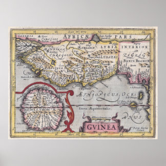Antique Karta, Guinea - Afrikas Kusten, Kaerius Re Poster