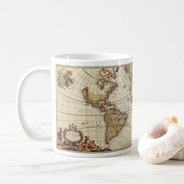 Antique Karta i Amerika av Johannes De Ram Kaffemugg (Med munk)
