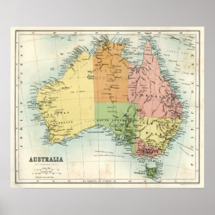 Antique karta i Australien Poster