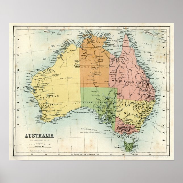 Antique karta i Australien Poster (Framsidan)