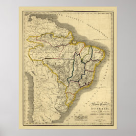 Antique karta i Brasilien 1821 Poster