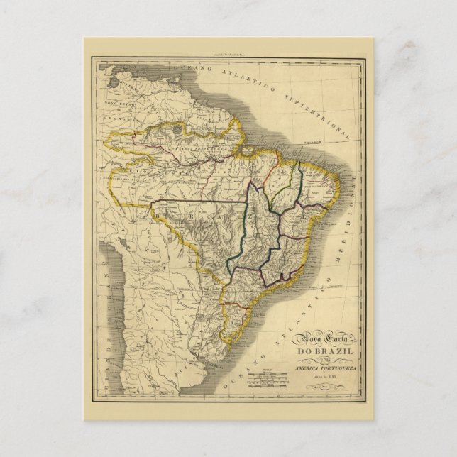 Antique karta i Brasilien 1821 Vykort (Framsida)