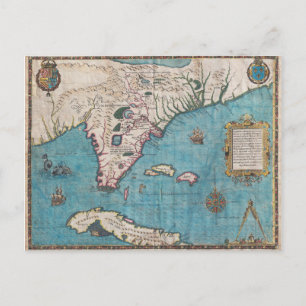 Antique Karta i Florida och Kuba Vykort