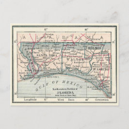 Antique karta i Florida Panhandle-området Vykort