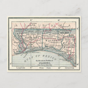 Antique karta i Florida Panhandle-området Vykort