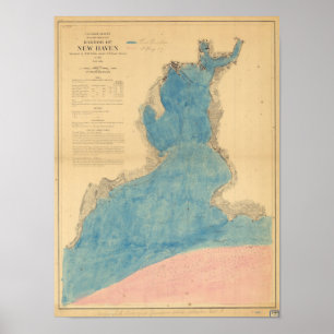 Antique Karta i hamnen i New Haven Connecticut Poster