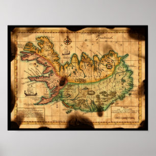 Antique Karta i Island Poster