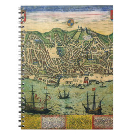 Antique Karta i Lissabon, Portugal, Braun/Hogenber Anteckningsbok Med Spiral