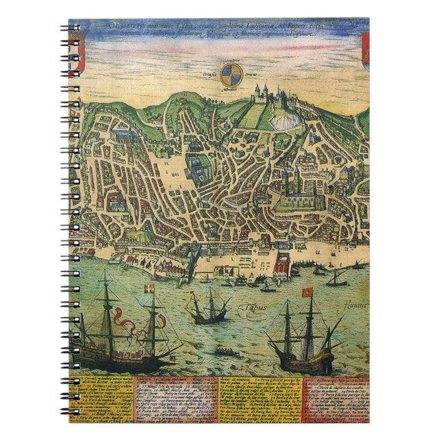 Antique Karta i Lissabon, Portugal, Braun/Hogenber Anteckningsbok Med Spiral (Framsidan)