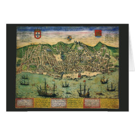 Antique Karta i Lissabon, Portugal, Braun/Hogenber Hälsningskort