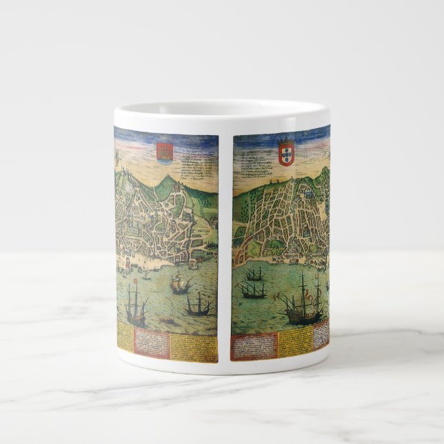 Antique Karta i Lissabon, Portugal, Braun/Hogenber Jumbo Mugg (Framsidan)