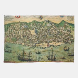 Antique Karta i Lissabon, Portugal, Braun/Hogenber Kökshandduk