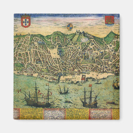 Antique Karta i Lissabon, Portugal, Braun/Hogenber Magnet