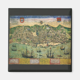 Antique Karta i Lissabon, Portugal, Braun/Hogenber Magnet