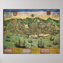 Antique Karta i Lissabon, Portugal, Braun/Hogenber