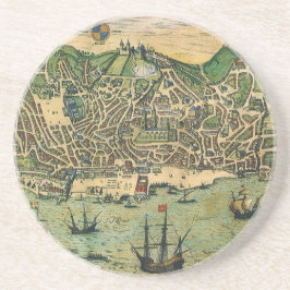 Antique Karta i Lissabon, Portugal, Braun/Hogenber Underlägg Sandsten