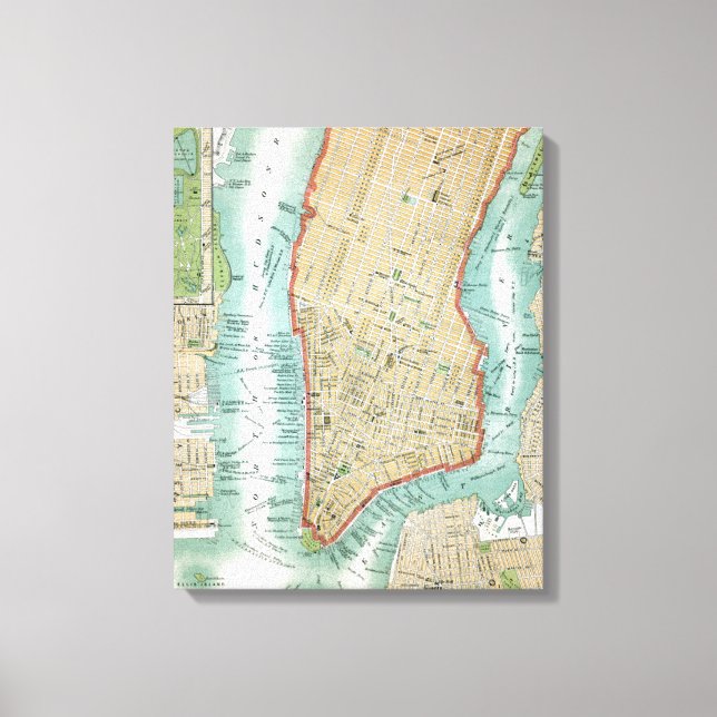 Antique Karta i Lower Manhattan och Central Park Canvastryck (Framsida)