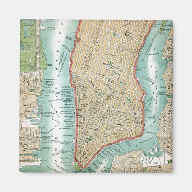 Antique Karta i Lower Manhattan och Central Park Magnet (Framsidan)