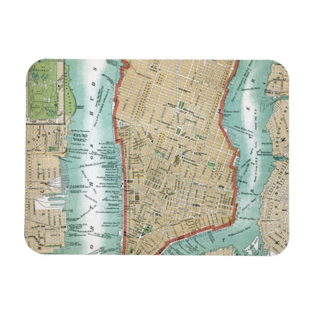 Antique Karta i Lower Manhattan och Central Park Magnet (Horisontell)